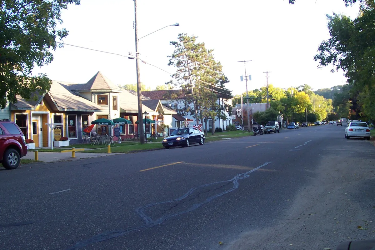 Buildings along a street in downtown Afton, Minnesota