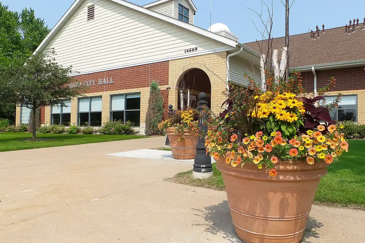 The exterior of Hugo City Hall in Hugo, Minnesota